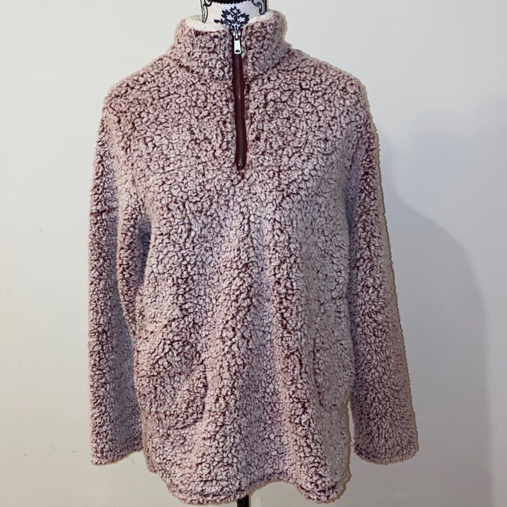 NWT!! Love Tree Sherpa 1/4 Zip Pullover Sweater - Soft Pink Size Large - Picture 2 of 13